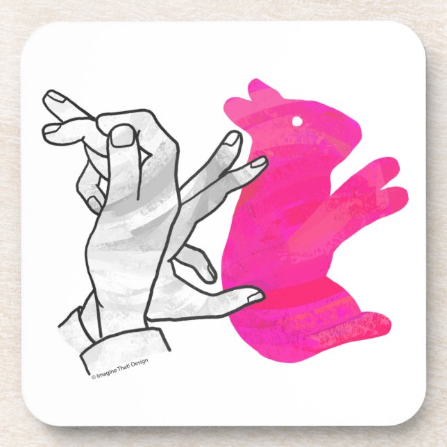 Hand Silhouette Rabbit Pink Coaster (Front)