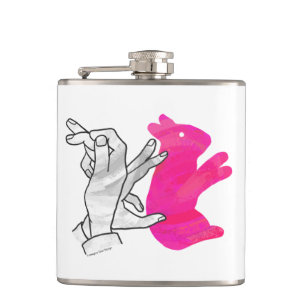 Hand Silhouette Rabbit Pink Hip Flask