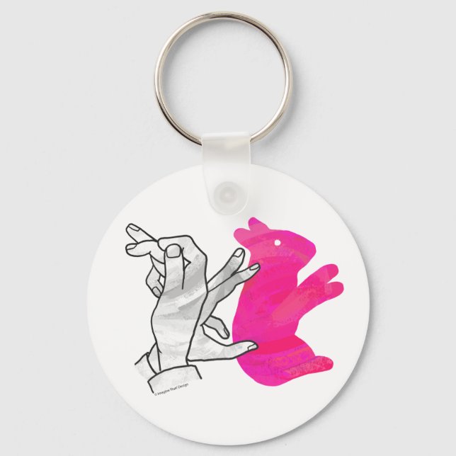 Hand Silhouette Rabbit Pink Key Ring (Front)