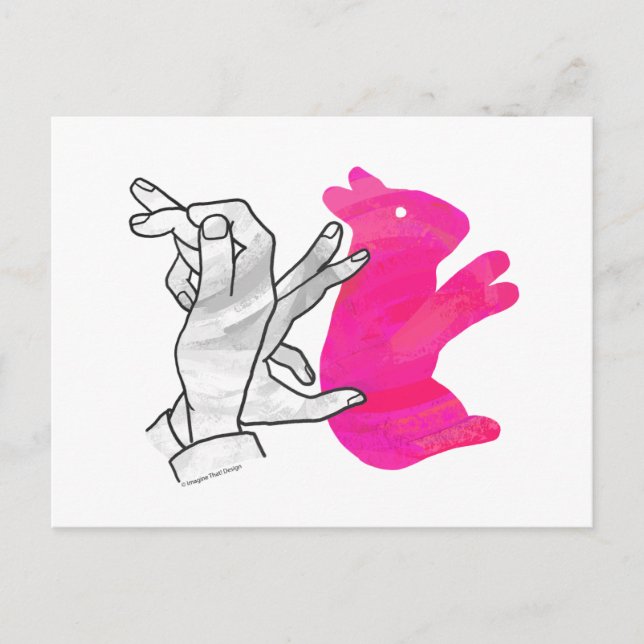 Hand Silhouette Rabbit Pink Postcard (Front)