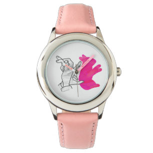 Hand Silhouette Rabbit Pink Watch