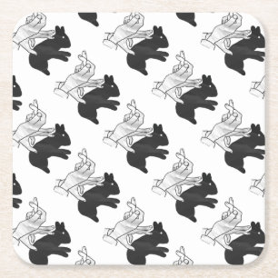 Hand Silhouette Rabbit Square Paper Coaster