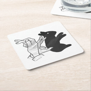 Hand Silhouette Rabbit Square Paper Coaster