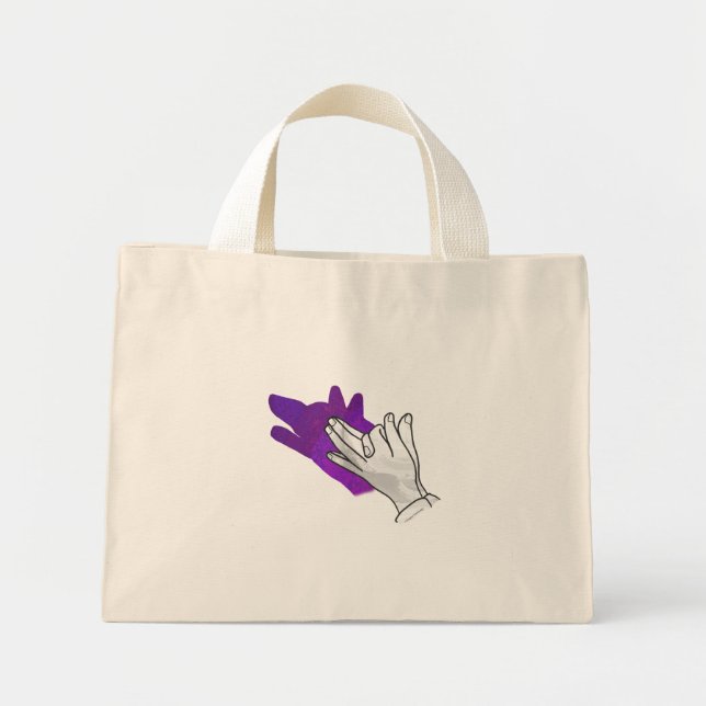 Hand Silhouette Wolf Purple Mini Tote Bag (Front)