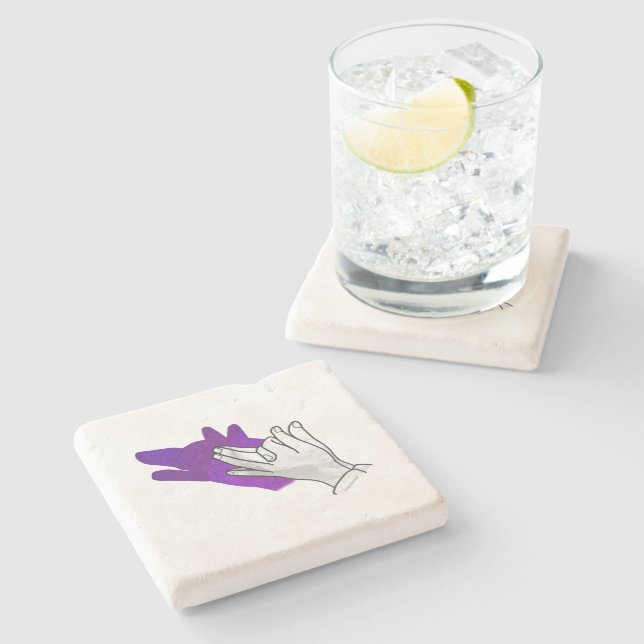 Hand Silhouette Wolf Purple Stone Coaster (Side)