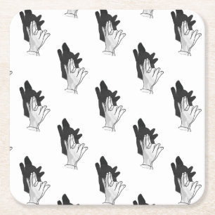 Hand Silhouette Wolf Square Paper Coaster