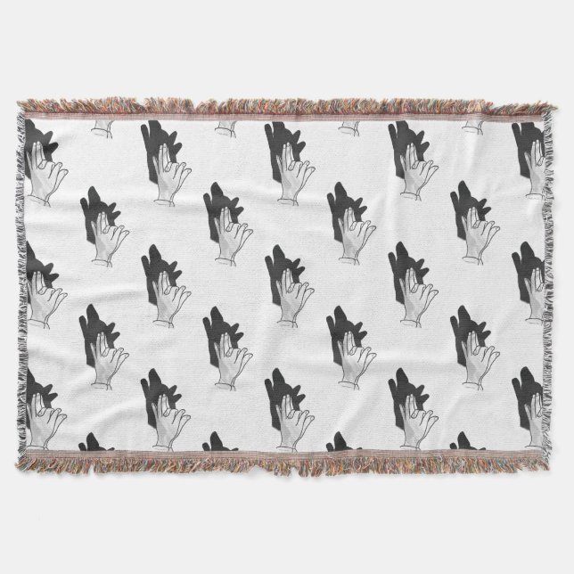 Hand Silhouette Wolf Throw Blanket (Front)