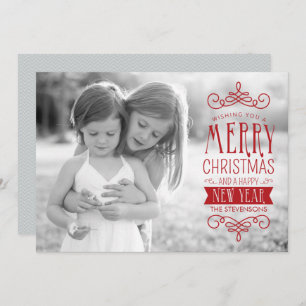 Hand Sketched Banner in Red Holiday Photo Card