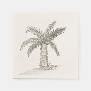 Hand sketched bottle palm tree with fronds napkin