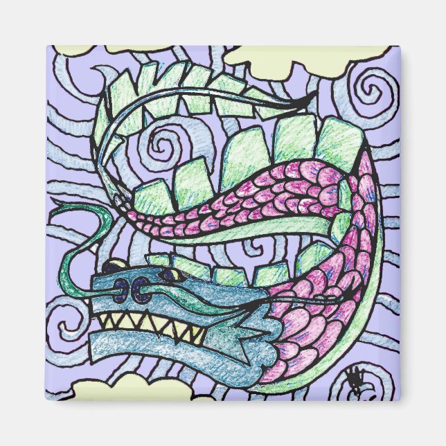 Hand Sketched Flying Dragon Magnet (Front)