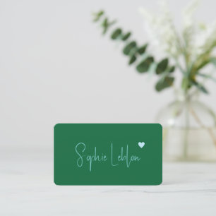 Hand Sketched Name on Green with Heart Business Card