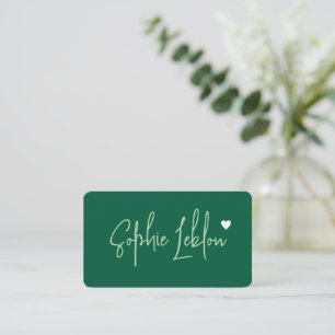 Hand Sketched Name on Hunter Green with Heart Business Card