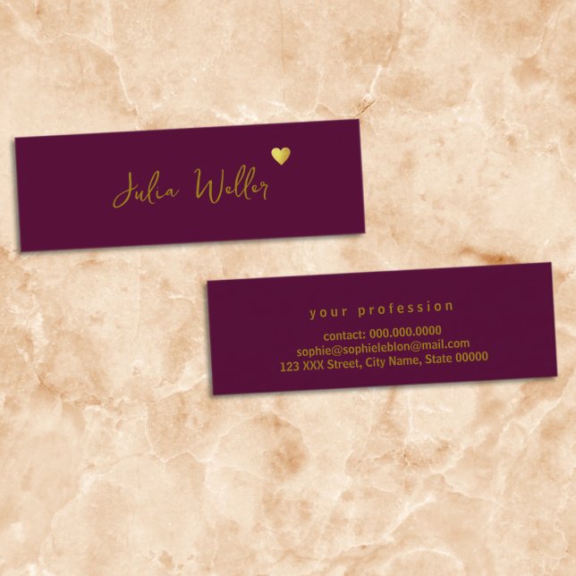 Hand Sketched Name with Heart dark wine Mini Business Card (Creator Uploaded)