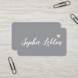 Hand Sketched Name with Heart Grey Business Card
