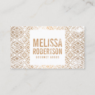 Hand-Stamped Copper and White Vintage Pattern Business Card