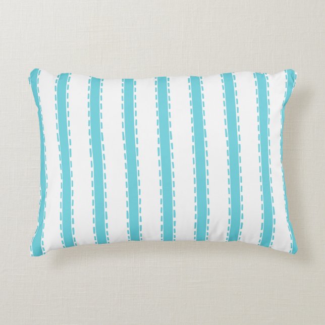 Hand-Stitched Ticking Stripe Coordinate  Turquoise Decorative Cushion (Front)