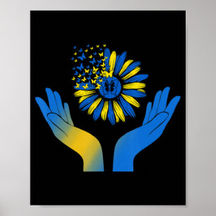 Hand Sunflower Butterfly Ukrainian Flag Support Uk Poster