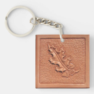 Hand Tooled Leather Oak Leaf Acrylic Keychain