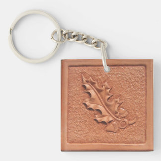 Hand Tooled Leather Oak Leaf Acrylic Keychain