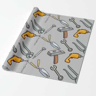 Hand Tools Hammer Drill Nail and Wrench Wrapping Paper