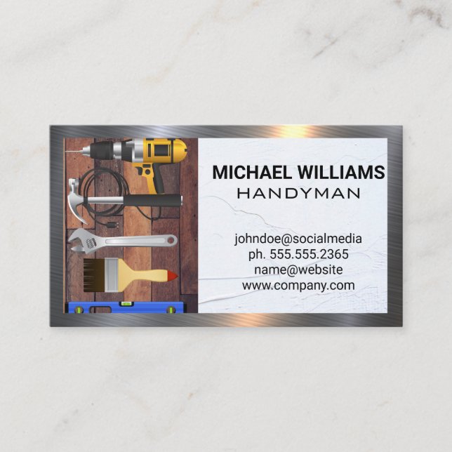 Hand Tools | Handyman | Wood and Spackled Wall Business Card (Front)