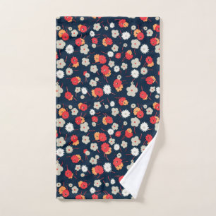 HAND TOWEL : JAPANESE FLORAL WOODBLOCK PRINT 