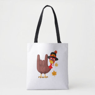 Hand Turkey American Sign Language I Love You Than Tote Bag
