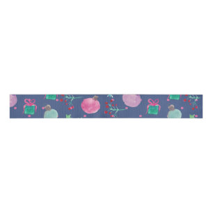 Hand Watercolor Christmas Ornaments Trees Grosgrain Ribbon