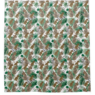 Hand Watercolor Jaguar and Safari Greenery Shower Curtain