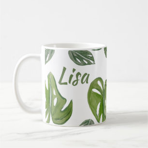 Hand Watercolor Monstera Adansonii Leaf Bridal Coffee Mug