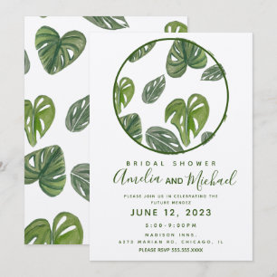 Hand Watercolor Monstera and Adansonii Leaf Bridal Invitation