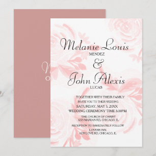 Hand Watercolor Roses Pink Botanical Wedding Invitation