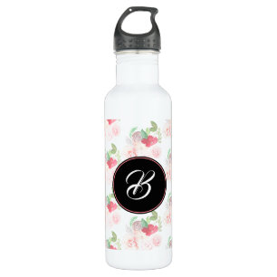 Hand Watercolor Summer Pink Floral Monogram 710 Ml Water Bottle