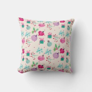 Hand Watercolored Christmas Ornaments Tree Cushion
