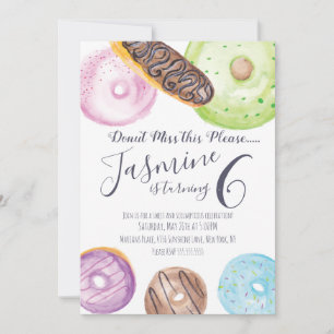Hand Watercolored Doughnuts Eclairs Frosted Birthd Invitation
