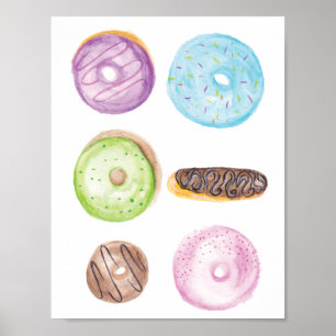 Hand Watercolored Frosted Mixed Doughnuts Poster