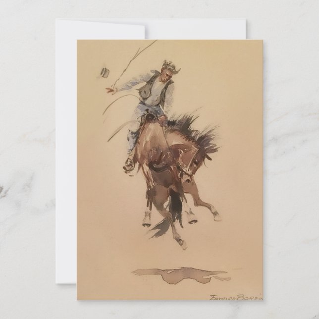 Hand-Whipping a Bronc by Edward Borein Invitation (Front)