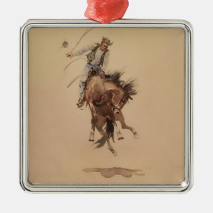 Hand-Whipping a Bronc by Edward Borein Metal Ornament