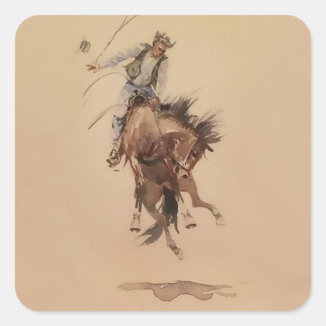 Hand-Whipping a Bronc by Edward Borein Square Sticker (Front)