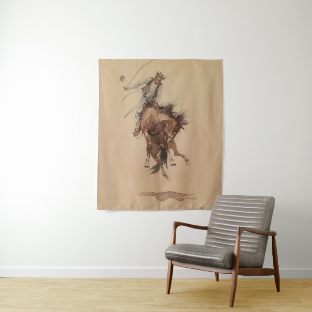 Hand-Whipping a Bronc by Edward Borein Tapestry (In Situ)