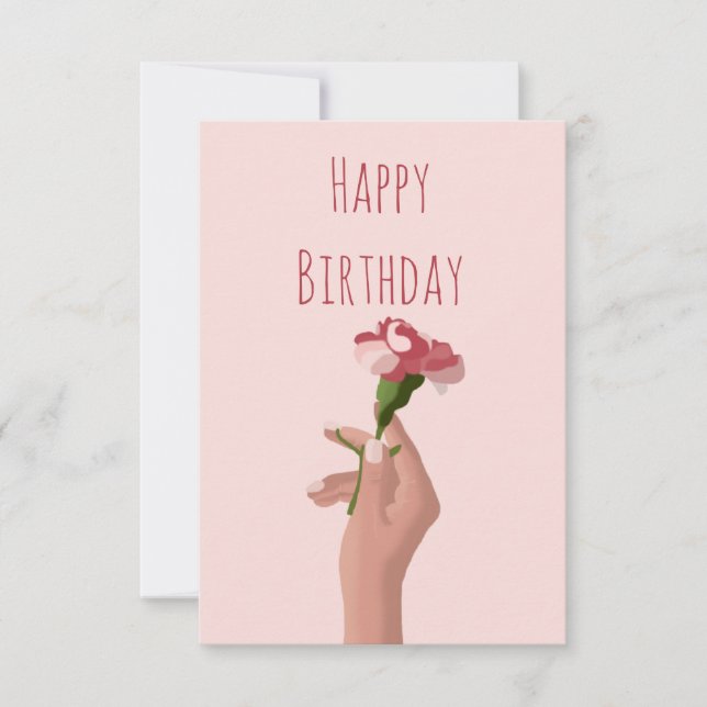 Hand with Carnation Flower Happy Birthday Card (Front)