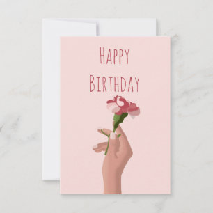 Hand with Carnation Flower Happy Birthday Card