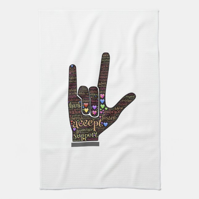 Hand with inspirational text tea towel (Vertical)