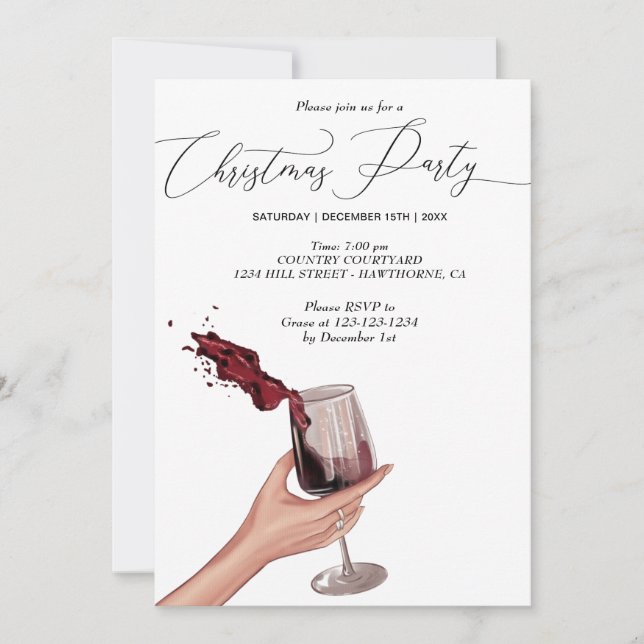 hand with red wine christmas party invitation (Front)