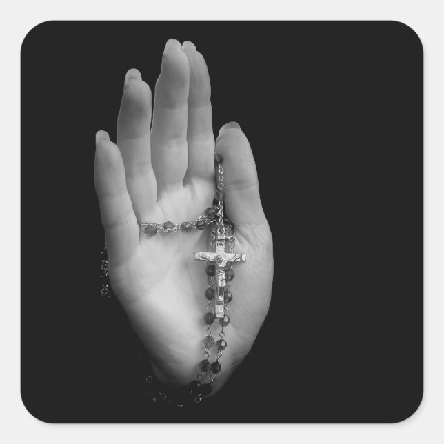 Hand with Rosary Beads Square Sticker (Front)