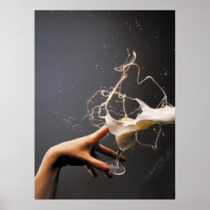 Hand with the flying glass of liqueur poster