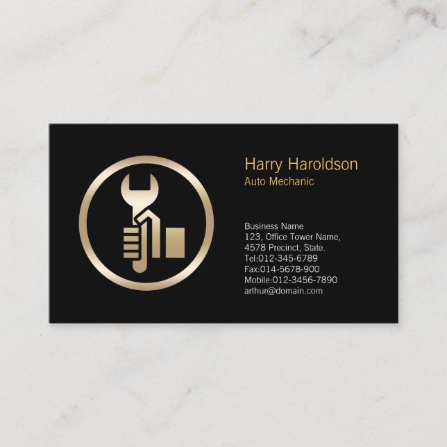 Hand Wrench Icon CarMechanic Business Card (Front)