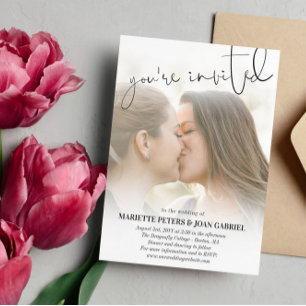 Hand Writing You're Invited Photo Wedding Magnetic Invitation