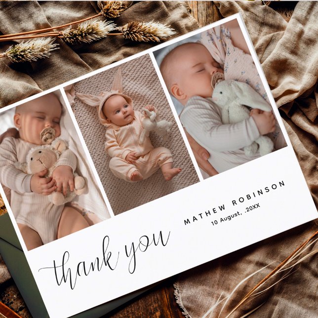 Hand-written 3 Photos Baby Shower Thank You  Postcard (Creator Uploaded)