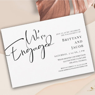 Hand Written Black White Engagement Party Invitation